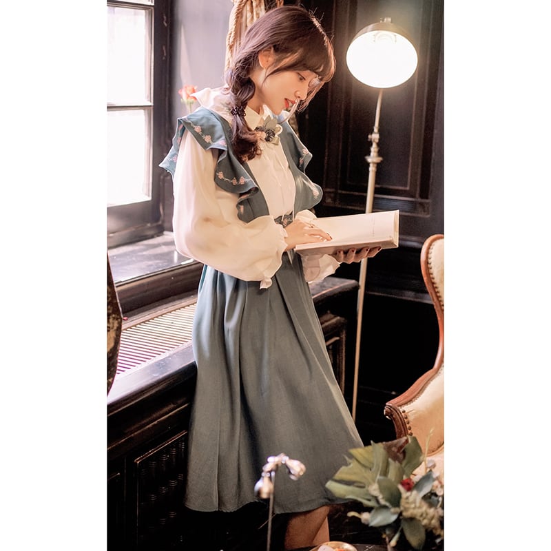 [JUN Series]★China style setup★ Shirt + hanging skirt cute retro elegant date