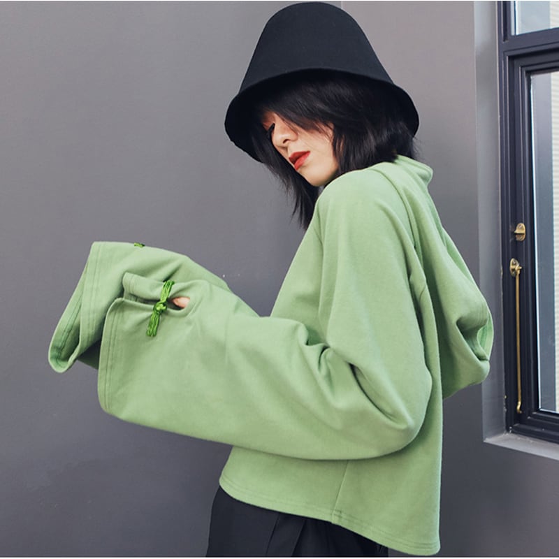 [Daiseiryusu Series]★China style hoodie★ Tops 2 colors, short length, Chinese buttons, hooded, green black