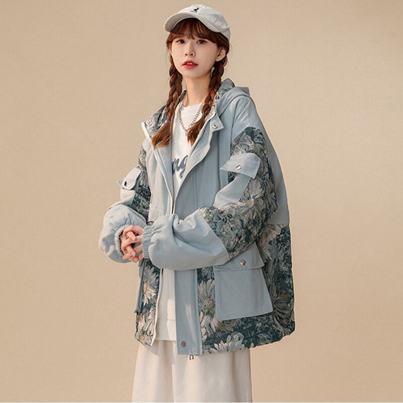 [Morimoto Series] ★Winter Coat★ Outerwear 2color Jacket Floral Pattern Unisex Men's Large Size Beige Blue