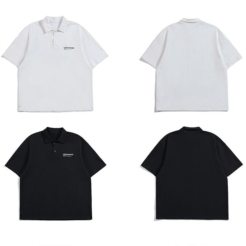 [BIGEMAN Series]★T-shirt★ Tops 2color Unisex Men's Large Size POLO Neck White Black