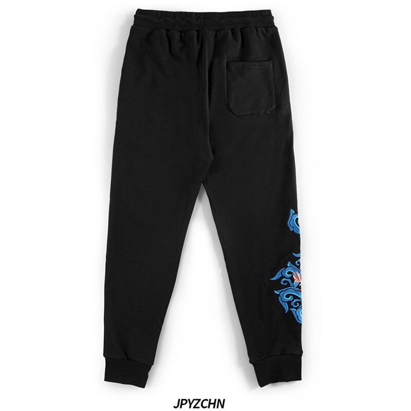 [Machiha clan series]★China style pants★Bottoms Embroidery Wave Goldfish Alphabet Black Black Large size