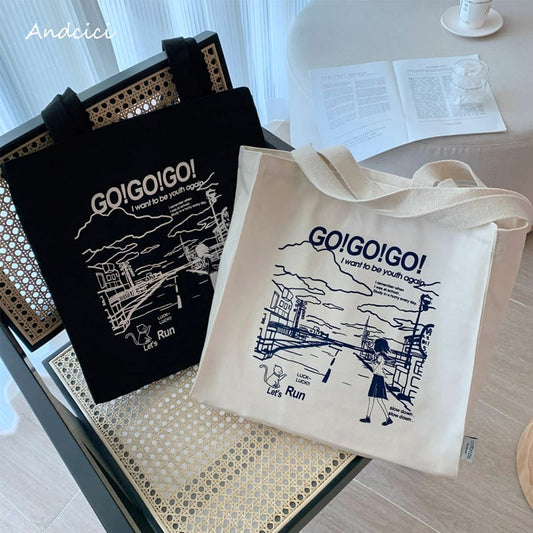 [Andcici Series]★Bag★ 2color tote bag, canvas bag, large capacity, date, commuting to work, school, cute, ladies, easy to match