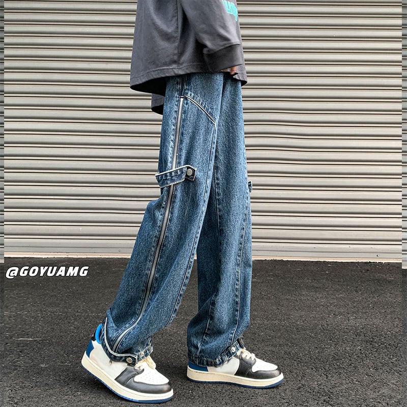 [QISHE Series]★Denim Pants★ 2color Bottoms Pants Unisex Men's Large Size Blue Black