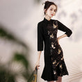 Load image into Gallery viewer, [YUEQIAO Series]★Cheongsam dress★China style dress Mermaid line Temperament enhancement Long sleeve Switchable
