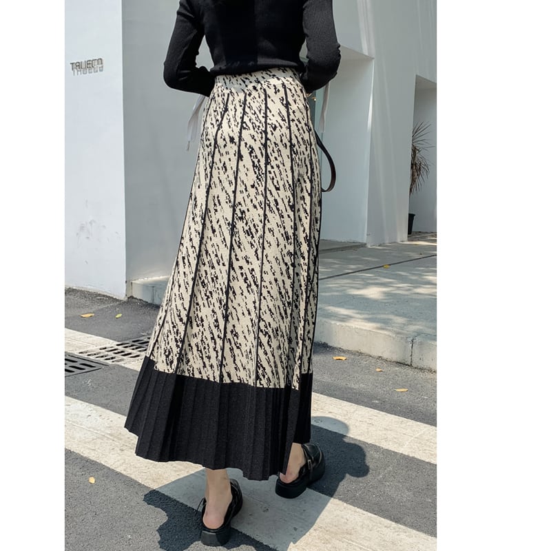 [Kaederin Series] ★Knit Skirt★ 3color Bottoms Slimming Elastic Waist Stylish Black Gray Light Brown