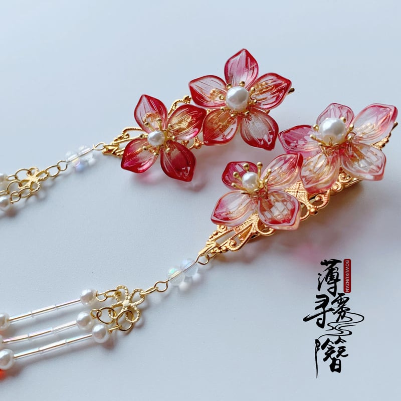 [Usagiri Hironkan Series]★China Hair Ornament★Hairpin Pair Fringe Flower Original Retro Fireworks Festival Chinese Clothes