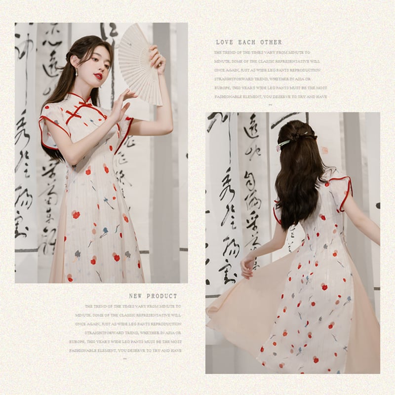 [Nan Kemu Series]★China style dress★ Crane dress Coming of age ceremony Girls' night out Date Floral pattern Short sleeve dress Summer clothes