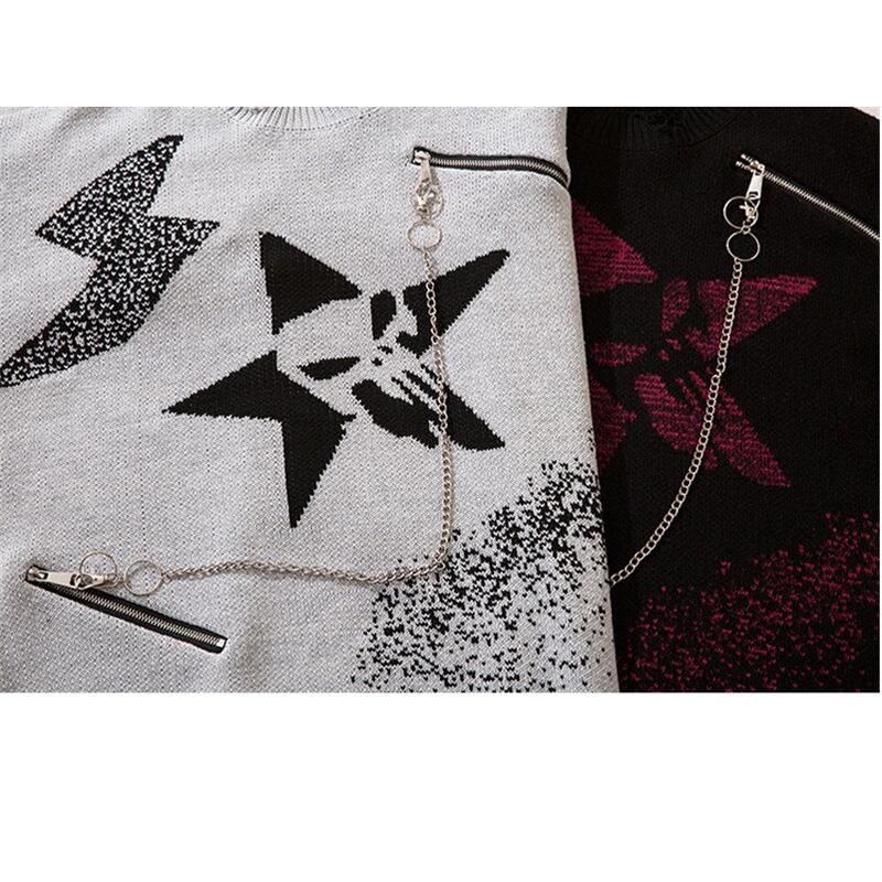 [WH Teacher Series]★Sweater★ 2color Unisex Men's Fashion Stylish With Chain Star Pattern Black Gray