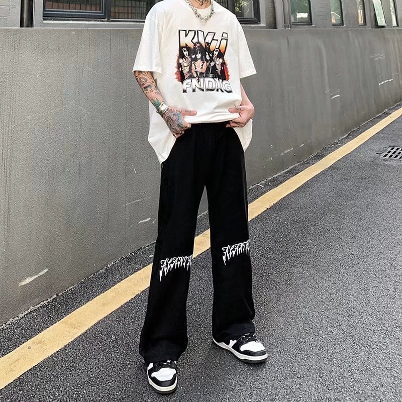 [MGJM Series]★Denim Pants★ 2color Bottoms Trousers Unisex Men's Slimming Black White Easy to match