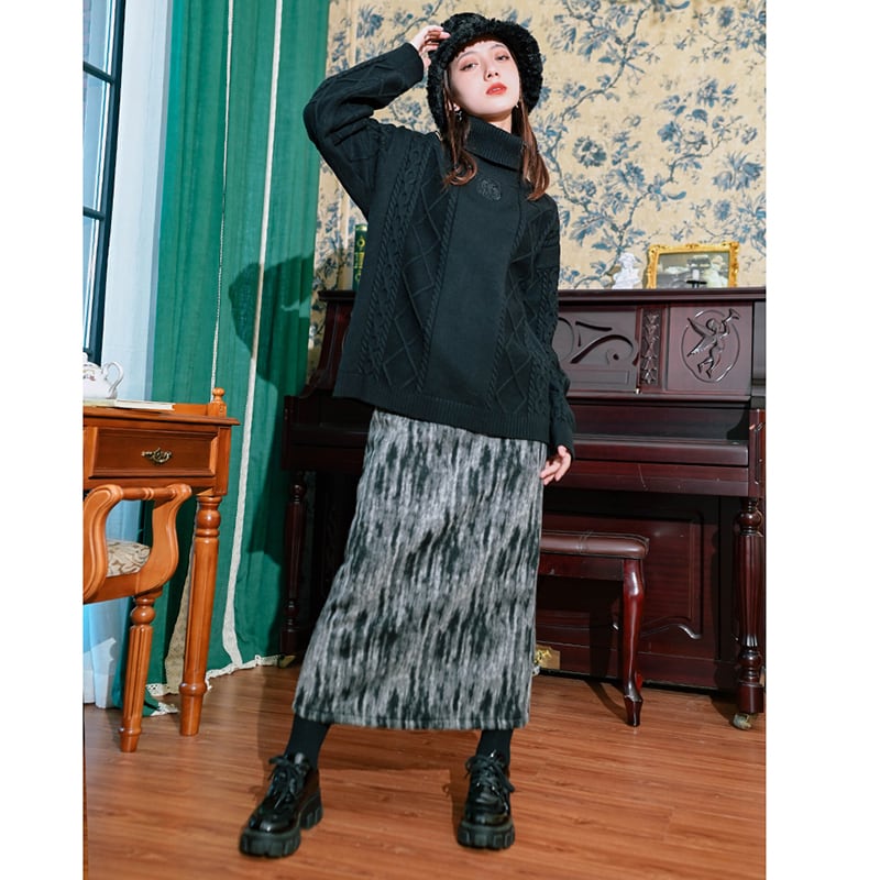 [Kokaisha---Smoke Series]★China-style skirt★Bottoms Cashmere tie-dye thick fall/winter clothes