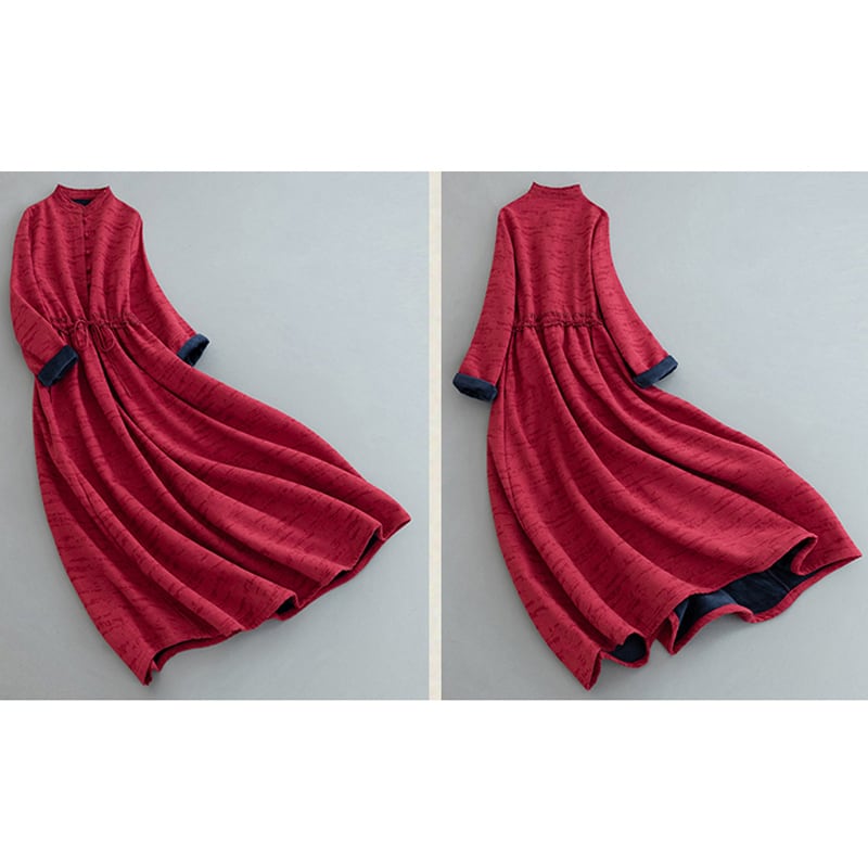 [Qing series] ★China style dress★ 4colors, brushed lining, thick, green, navy, wine red, purple, long length