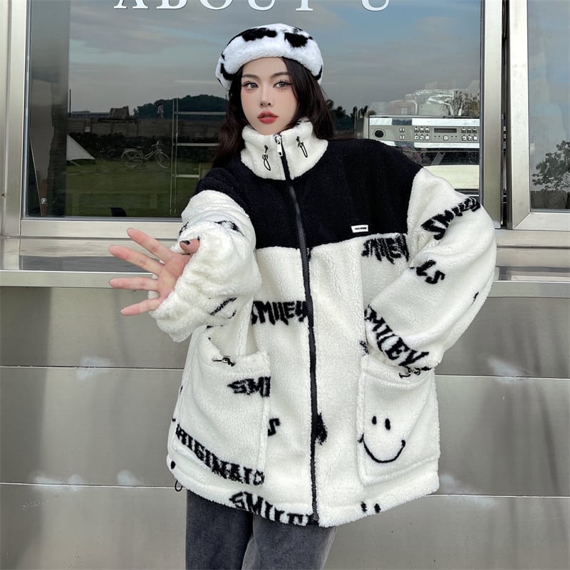 [Style Series] ★Outer★ 2color Jacket Unisex Men's Black White Black White Thick Warm