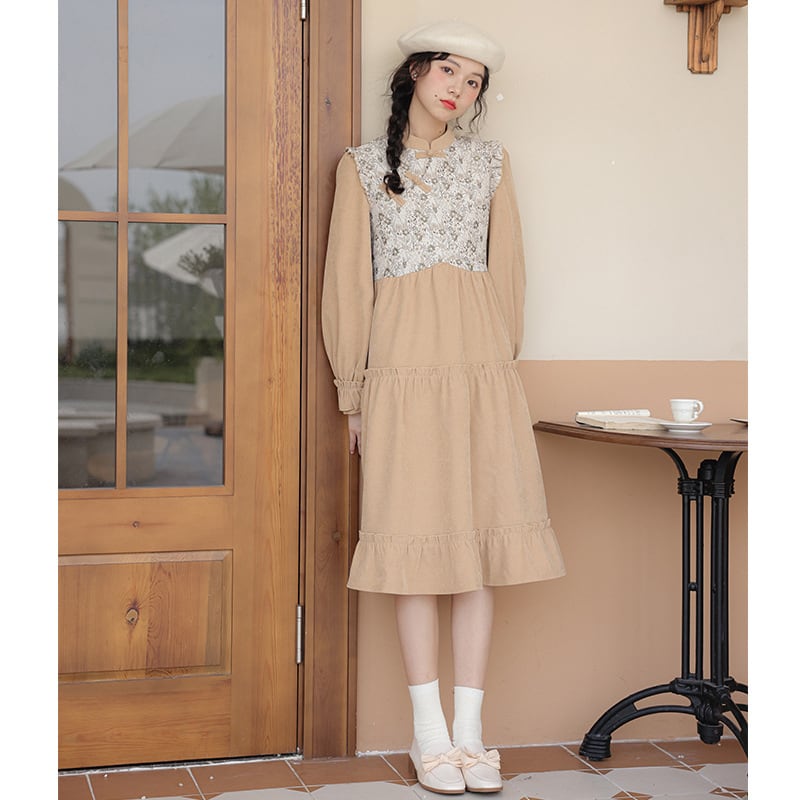 [YUJIAN series]★China style dress★ Switchable, retro, easy to match, date, improves temperament, commuting, floral pattern