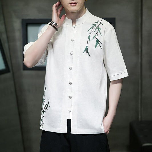 [HANZHU Series]★Chinese style shirt★ Tops 2color Unisex Men's Large Size Bamboo Pattern Chinese Clothes Casual