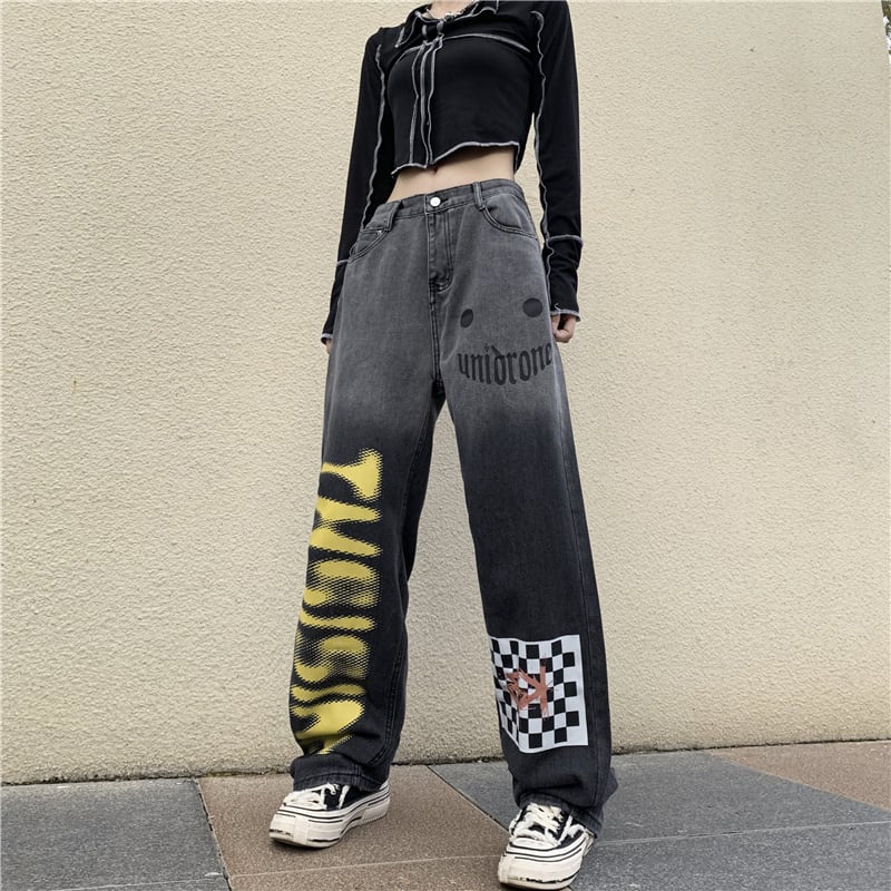 [CHAOHUO series] ★Denim pants★ Bottoms Unisex Check pattern Gray Gray Fashion S M L XL