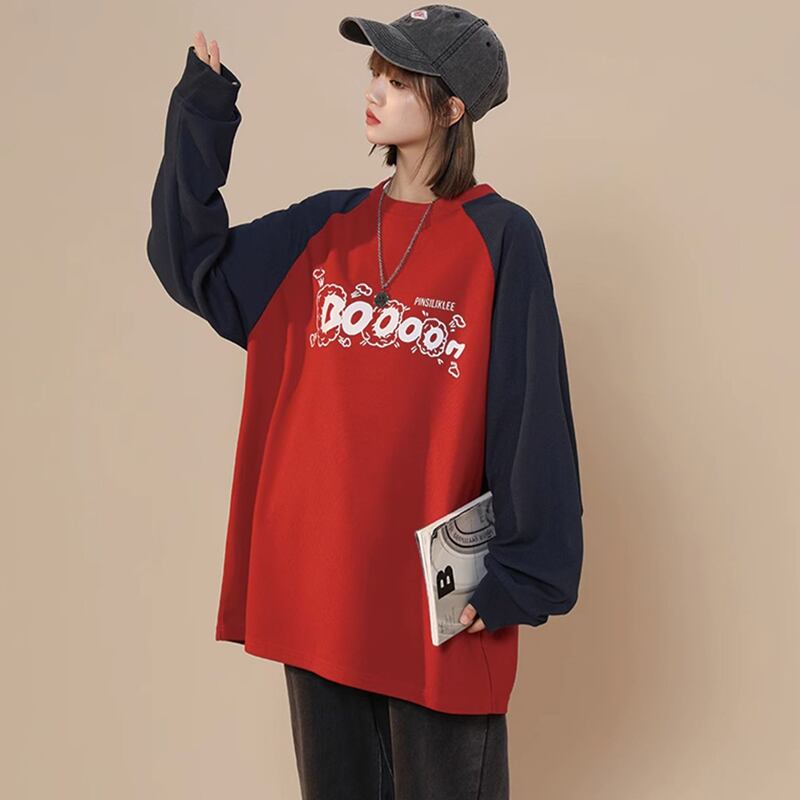 [CHAOMEICHEN Series] ★Tops★ 3color Tops Unisex Men's Long Sleeve Color Scheme Green Navy Red