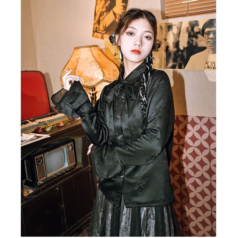 [Kokaisha --- Chichiku Series] ★China style shirt★ Tops long sleeve shirt retro black black original