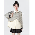 Load image into Gallery viewer, [WEIWU Series] ★Tops★ Fake layered horizontal stripes striped pattern POLO neck fashion SML
