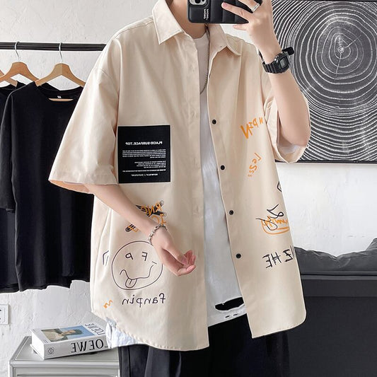 [BIGEMAN Series]★Shirt★ Tops 2color Unisex Men's Large Size Short Sleeve Shirt Print Cartoon