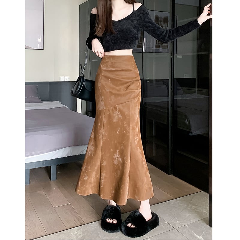 [Women's University 18 Series]★Skirt★ 2color Bottoms Slimming Mermaid Skirt Black Black Brown