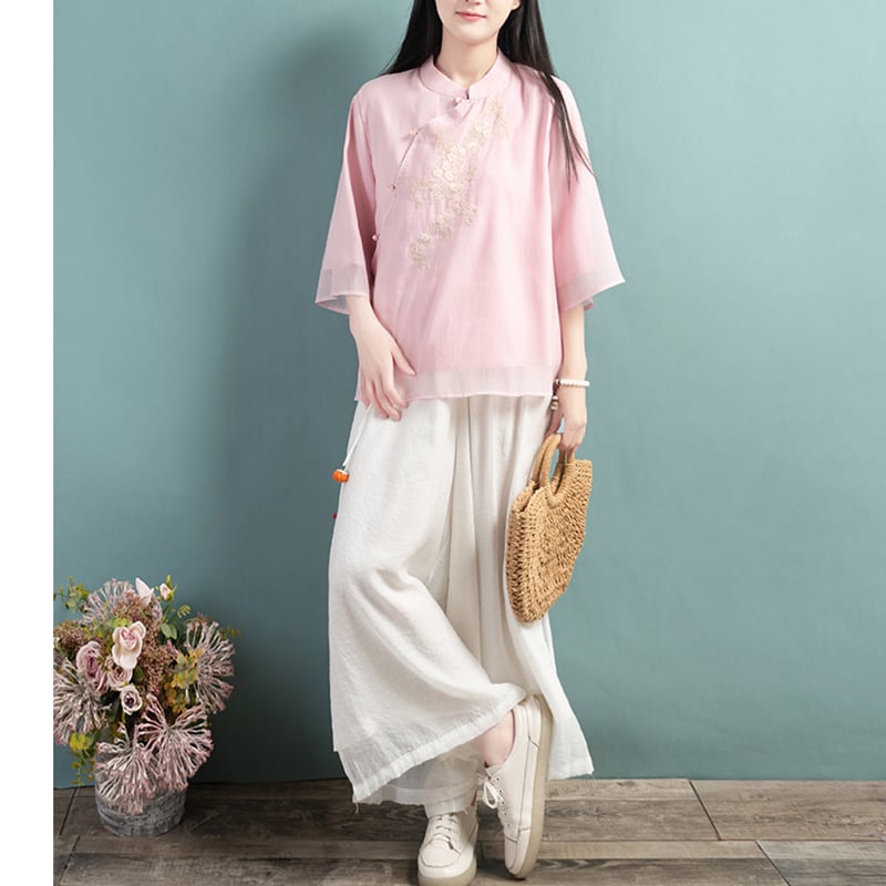 [Qing Series]★Chinese style tops★ 4color Chinese style shirt, Chinese clothes, summer clothes, Chinese clothes, Tang clothes, blue, white, pink