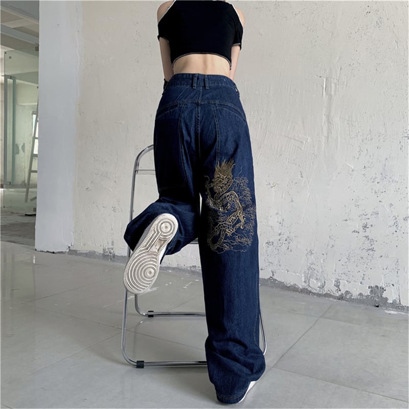 [Miyakoya Series]★Denim Pants★ Trousers Bottoms Dragon, Golden Dragon, Silver Dragon Embroidered Gaucho Pants Gaucho