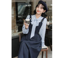 Load image into Gallery viewer, [MEIYI Series] ★One Piece★ Long Length Faux Layered Ribbon Women's Commuting Date Navy Blue
