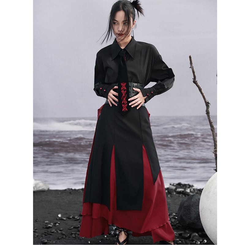 [Da Qinglong Shu Series] ★Chinese style shirt★ Embroidery Chinese clothing Original Black Black Unique Cotton Easy to match