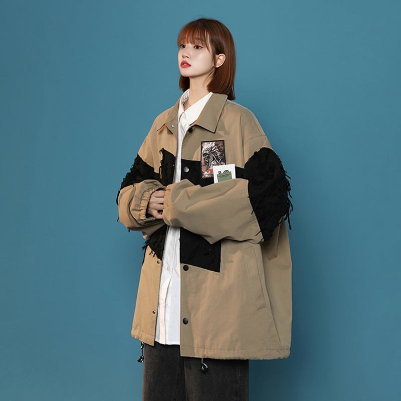 [Fujiiman Series] ★Jacket★ Outerwear 3color switching Unisex Unique black green brown