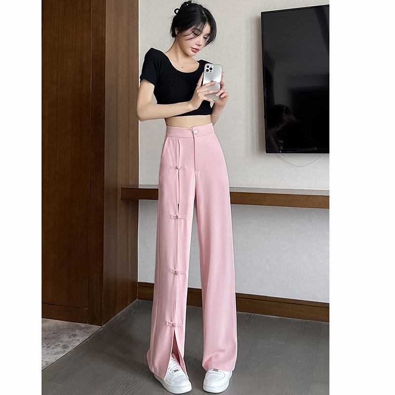 [FENGLIN Series]★China style pants★ 2color bottoms Chinese button casual pants large size pink black