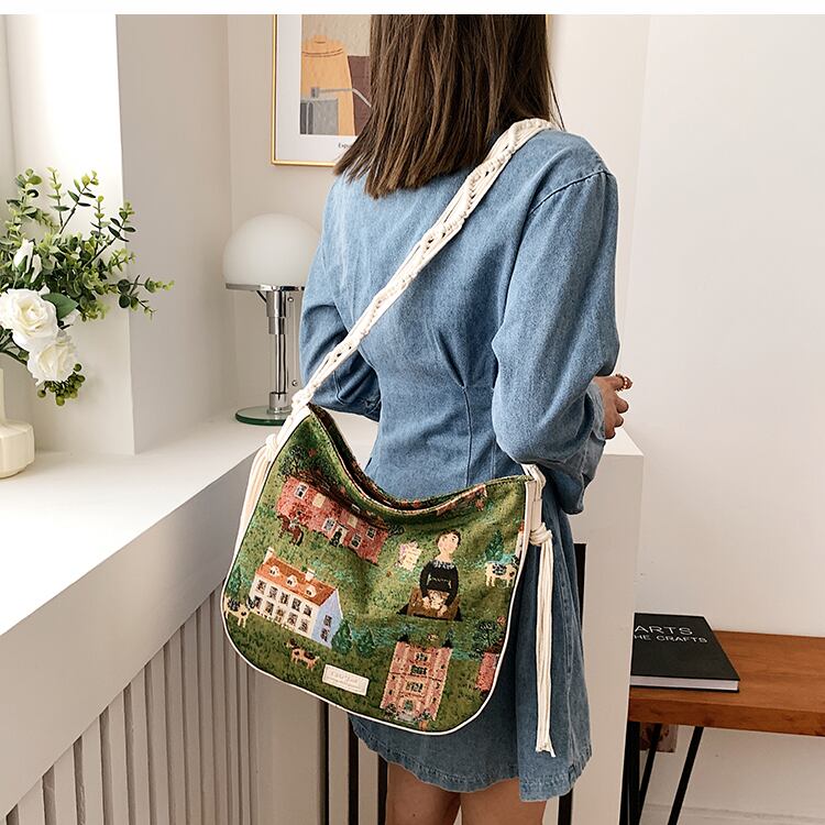 [WEIWEI Series]★China style bag★ Shoulder bag Oil painting style Unique Green Green Stylish