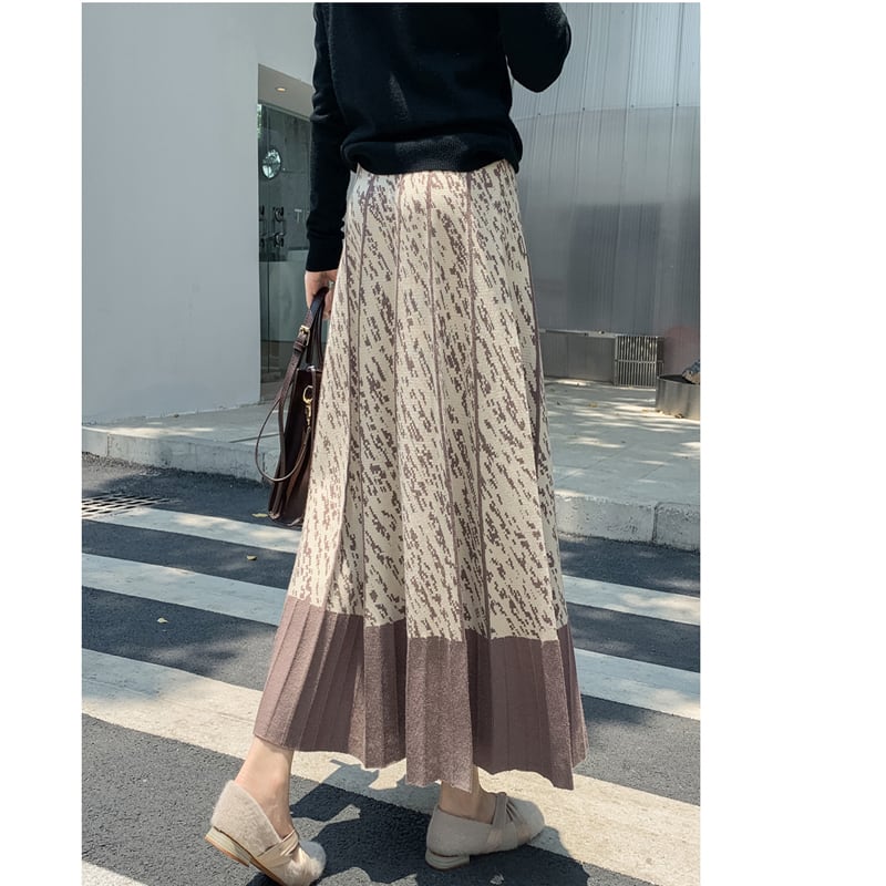 [Kaederin Series] ★Knit Skirt★ 3color Bottoms Slimming Elastic Waist Stylish Black Gray Light Brown