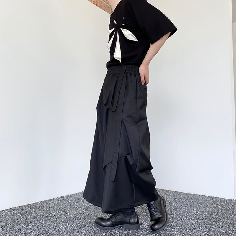 [Illustrated series]★China style trousers★ Gaucho pants Designed Unisex Men's Black Cool