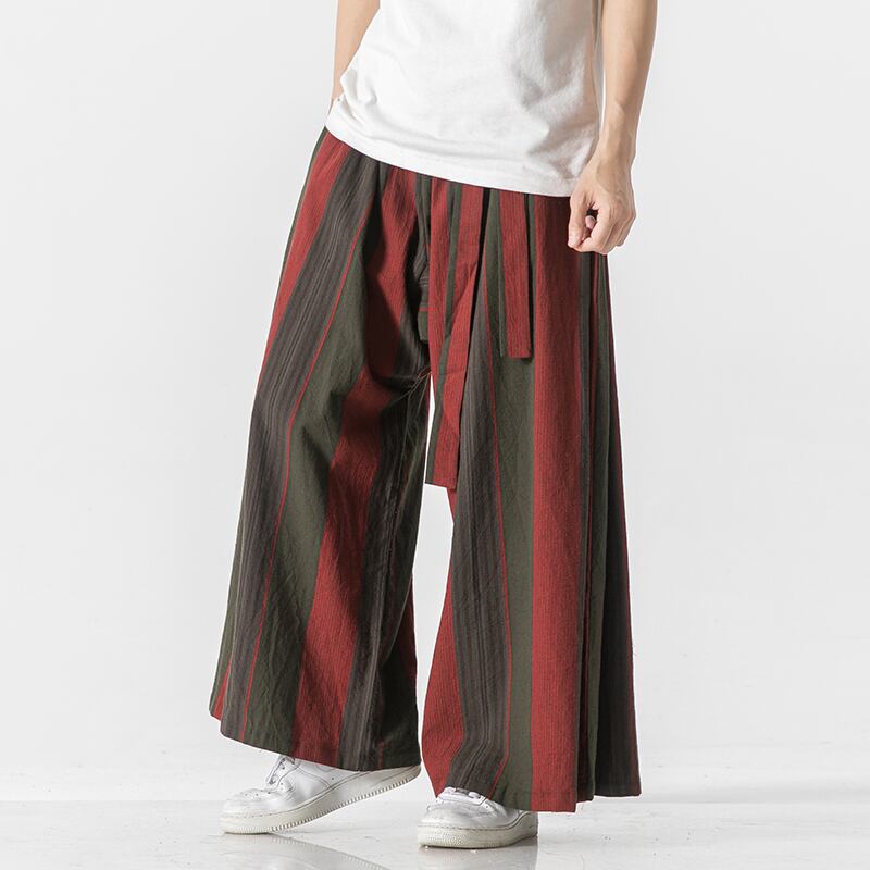 [Shu Han Ink Series]★China style pants★ 3color gaucho pants, vertical stripes, unisex, men's, loose, large size