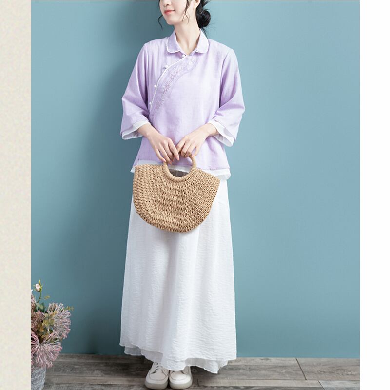 [Qing Series]★China style tops★ 5color Summer Embroidery Blue Green Gray White Purple Pink