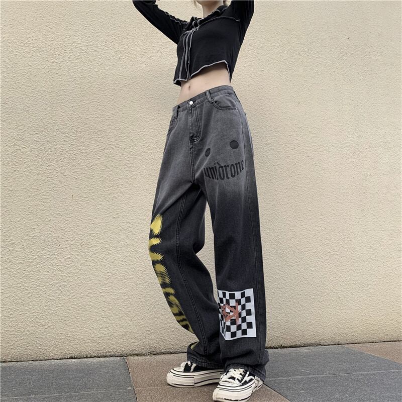 [CHAOHUO series] ★Denim pants★ Bottoms Unisex Check pattern Gray Gray Fashion S M L XL