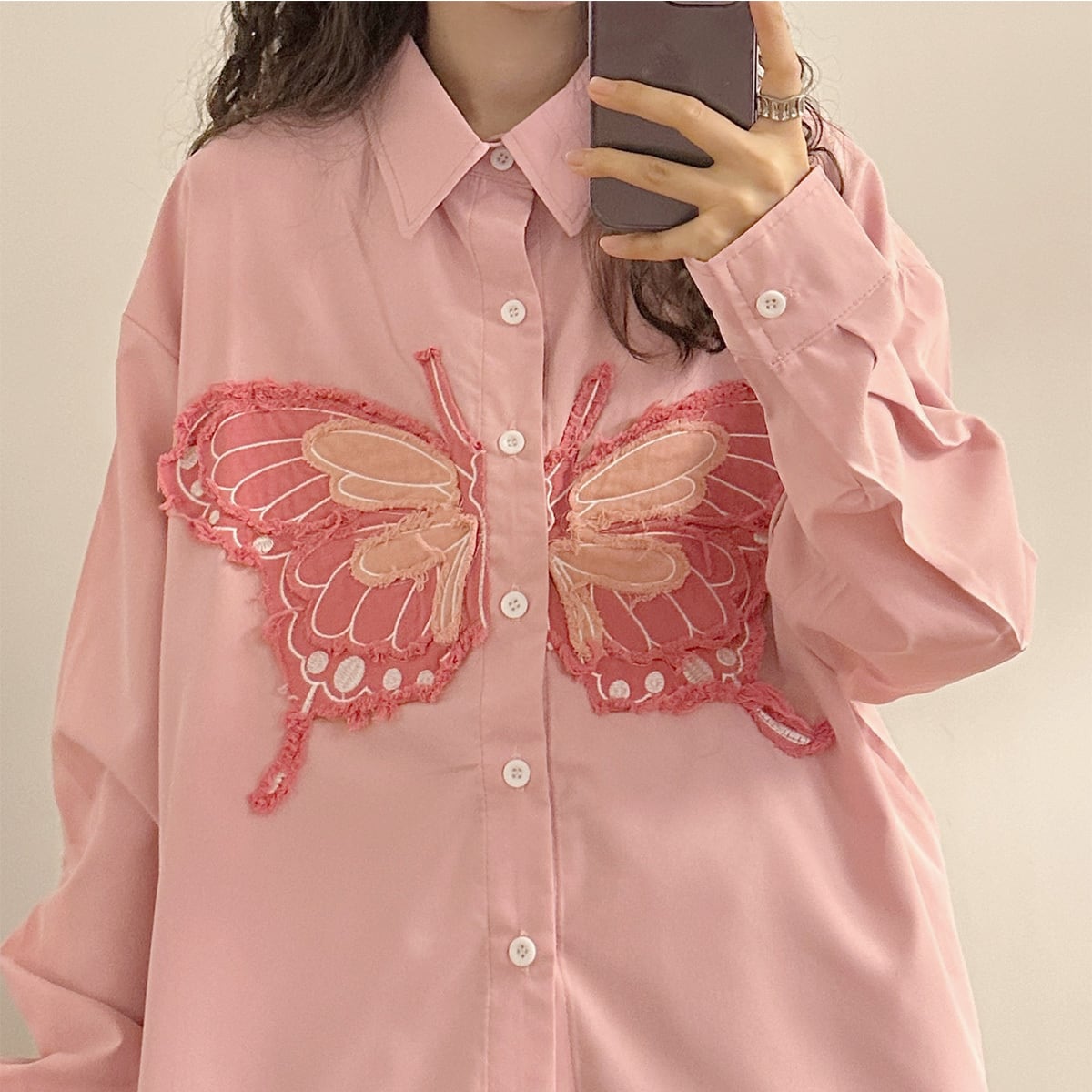 [UATONLINE Series]★Shirt★ 3color Tops Butterfly Unisex Men's Retro Blue White Pink