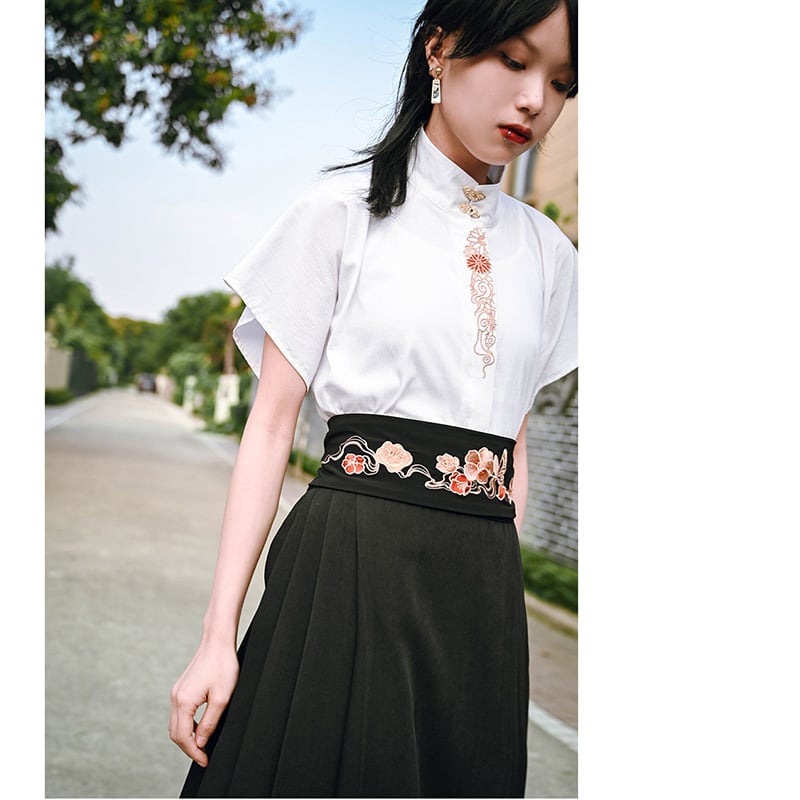 [Old Monster---Butterfly Series] ★China style obi★ 2color belt Easy to match Black Black embroidered Flower embroidery