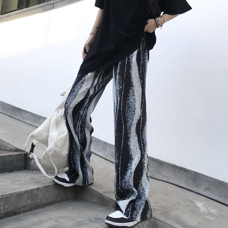 [Miyakoya Series]★Casual Pants★ 2color Blue or Black Pants Bottoms Vertical Stripes Gaucho Pants Gaucho