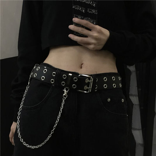 [Demon King Series] ★ Belt + Chain ★ 2-piece set Easy to match Accessory Black Black Retro Great Demon King