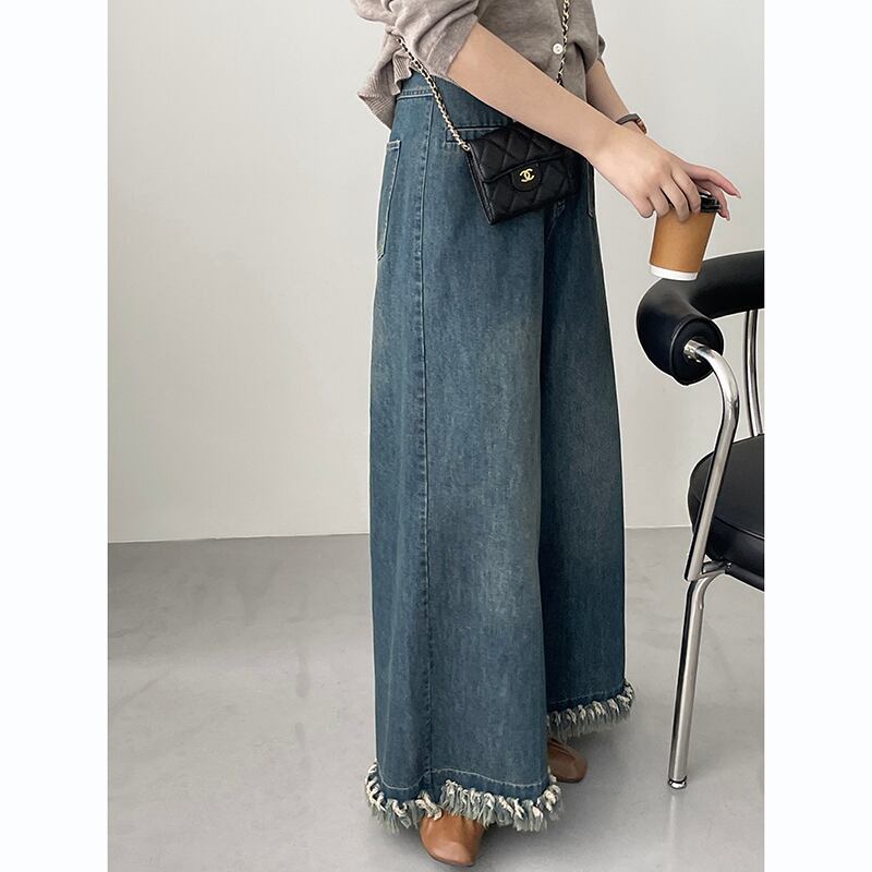 [Togawa Series] ★Denim Pants★ Gaucho Pants Trousers Bottoms Wide Pants Blue Blue ML