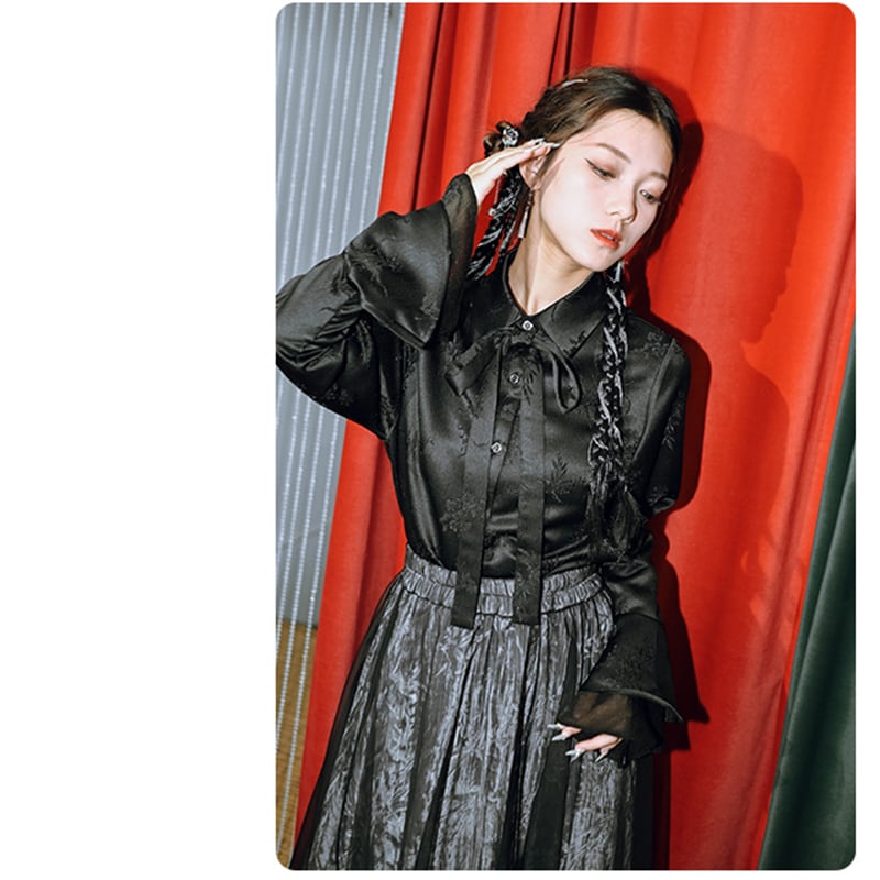 [Kokaisha --- Chichiku Series] ★China style shirt★ Tops long sleeve shirt retro black black original