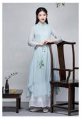 Load image into Gallery viewer, Ao dai 2-piece set, Chinese style dress, Ao dai dress, Chinese style clothes, Chinese clothes, improved Tang clothes, improved Han clothes, stand neck, 3/4 sleeves, long length, gaucho pants, large size, ML XL, 2XL, everyday wear
