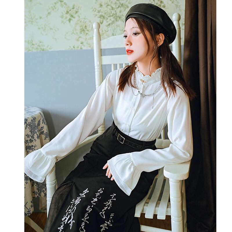 [Kokaisha --- Morning series] ★China style shirt★ 2color tops long sleeve shirt original cute black white