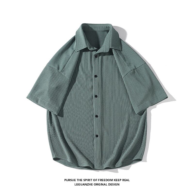 [BIGEMAN Series]★Shirt★ Tops 3color Unisex Men's Large Size Simple Short Sleeve Green White Black