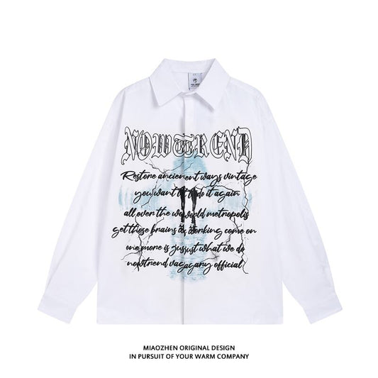 [TRAVEL ISSUANCE Series]★Shirt★ 2color Tops Long Sleeve Shirt Unisex Men's Stylish Black White Print