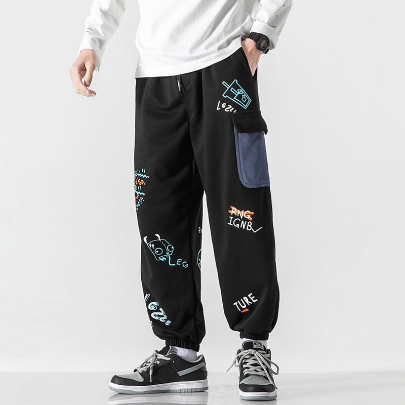 [BIGEMAN Series] ★Casual Pants★ 2color Quarter-length Bottoms Pants Unisex Men's Large Size Cartoon Black Gray