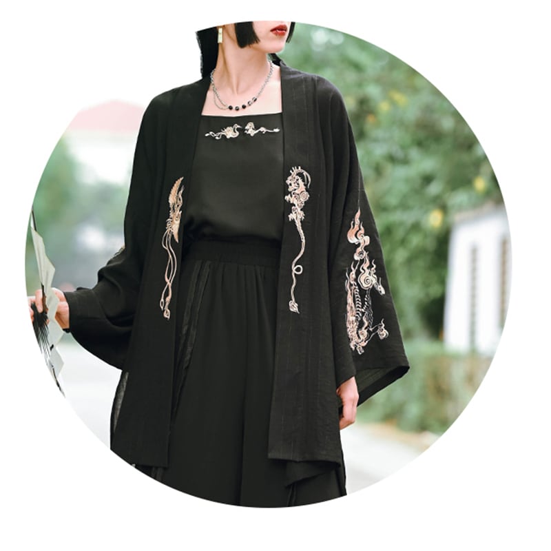 [Ancient ghost house---Wenmu Shuang complete series] ★China style happi coat★ Embroidery thin outerwear original summer improved Chinese clothing black black