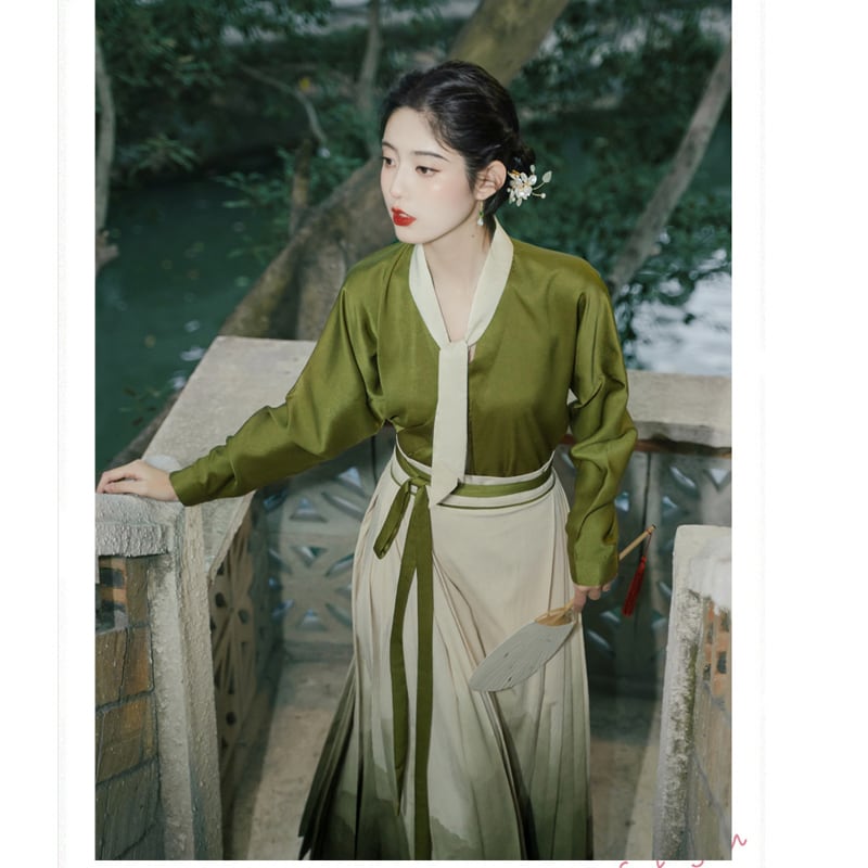 [Az Suna Series] ★Chinese style setup★ 2-piece set Shirt Maki skirt Green Green S M L XL