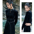 Load image into Gallery viewer, [Da Qinglong Shu Series] ★China-style dress★ Velvet PU switching slimming slit improved cheongsam dress
